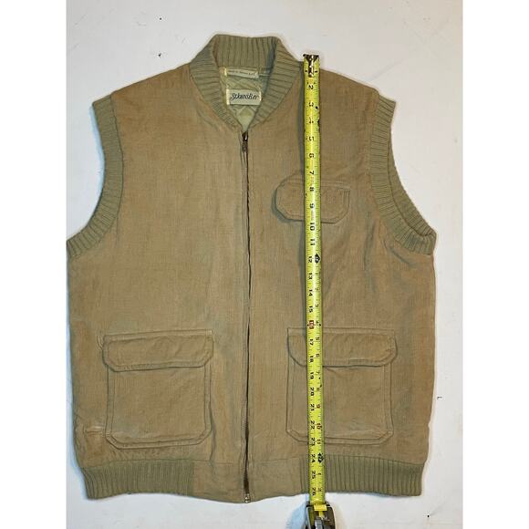 St. John’s Bay Mens L Corduroy Utility Vest Tan Zip Front Quilted Lined Workwear - Picture 7 of 9
